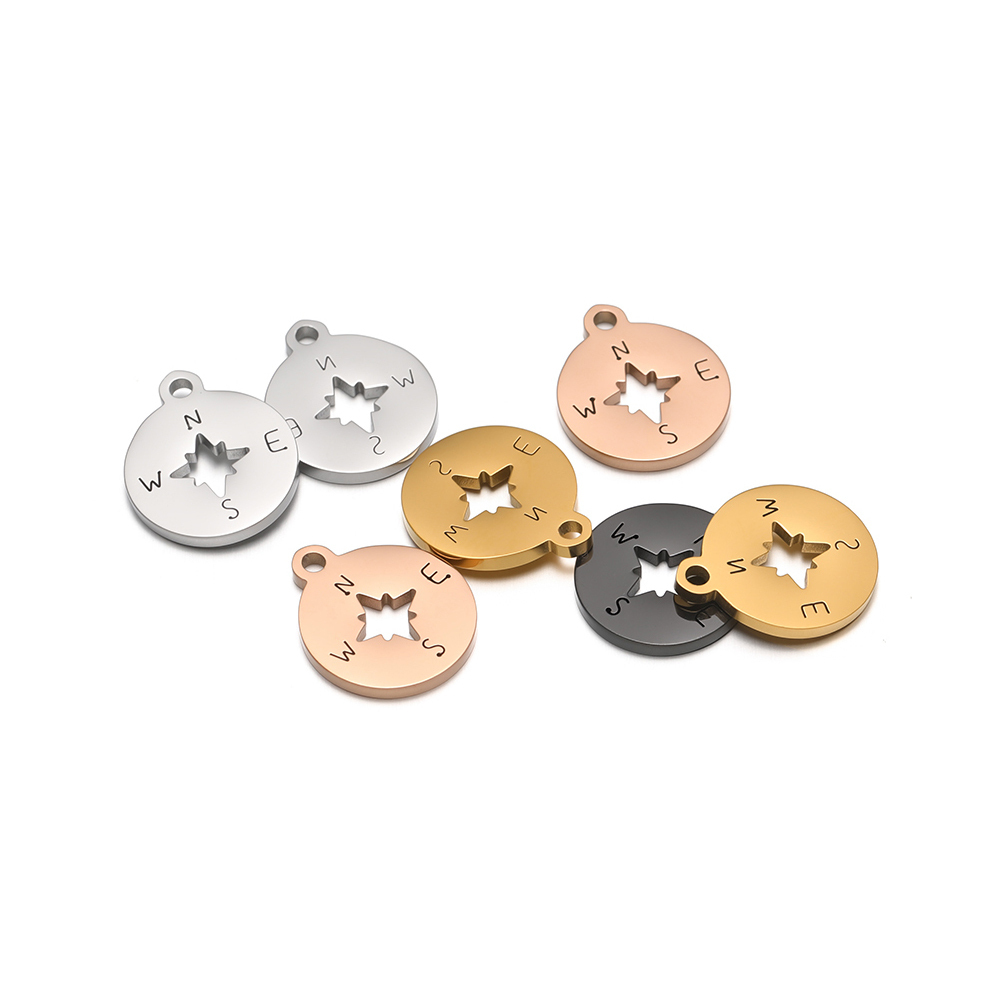 Hoop Earrings - Breloques boussole creuses en acier inoxydable,